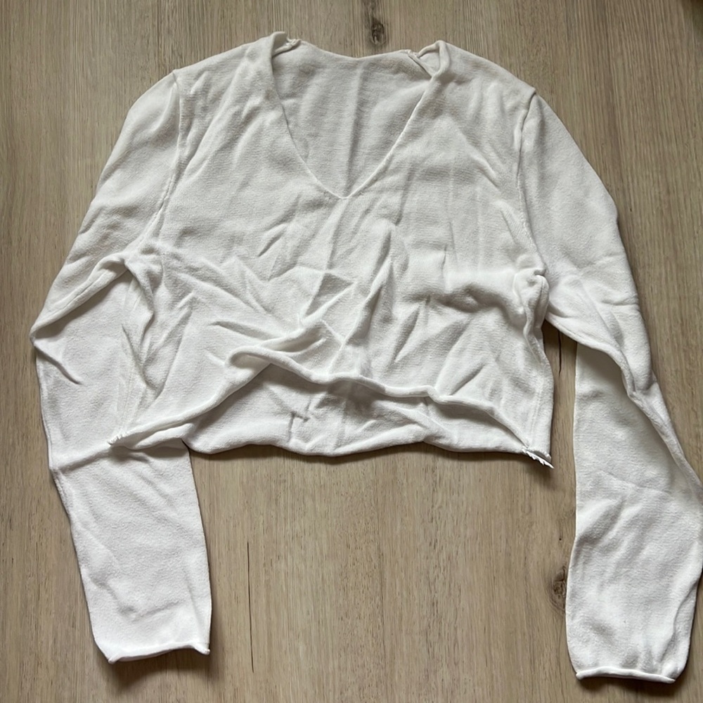 Brandy Melville cropped v neck long sleeve in white fits like a xs